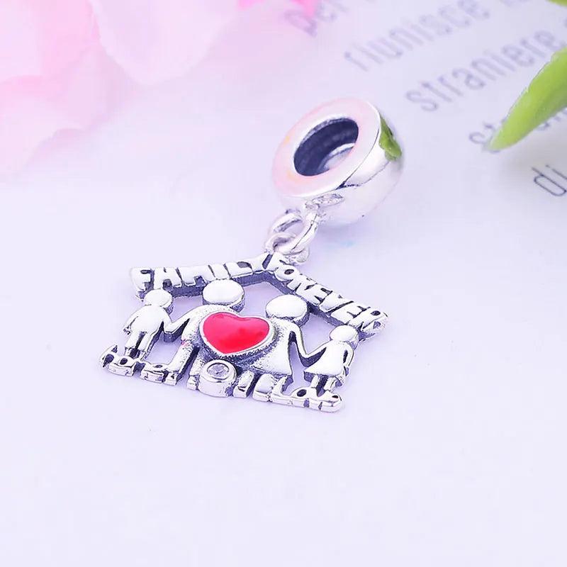 925 Silver Heart Family Bead Pendant for Pan Charm Bracelet
