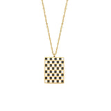 Geometric Enamel Checker Pendant Necklace in Stainless Steel