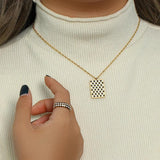 Geometric Enamel Checker Pendant Necklace in Stainless Steel