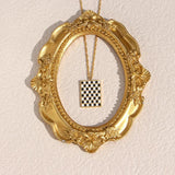 Geometric Enamel Checker Pendant Necklace in Stainless Steel