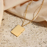 Geometric Enamel Checker Pendant Necklace in Stainless Steel