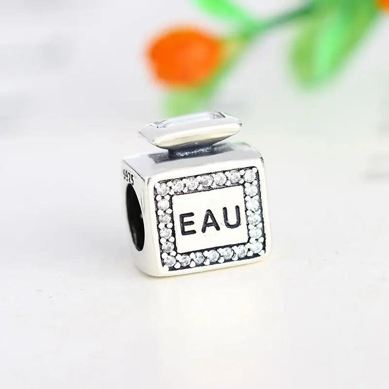 925 Silver Square EAU Perfume CZ Bead Pan Charm Bracelet Women
