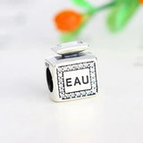 925 Silver Square EAU Perfume CZ Bead Pan Charm Bracelet Women