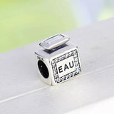 925 Silver Square EAU Perfume CZ Bead Pan Charm Bracelet Women