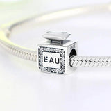 925 Silver Square EAU Perfume CZ Bead Pan Charm Bracelet Women