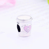925 Silver Coffee Cup Pink Enamel Bead for Charm Jewelry Making