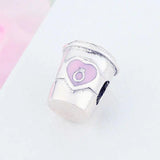 925 Silver Coffee Cup Pink Enamel Bead for Charm Jewelry Making