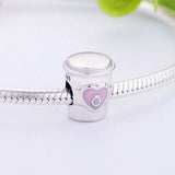 925 Silver Coffee Cup Pink Enamel Bead for Charm Jewelry Making