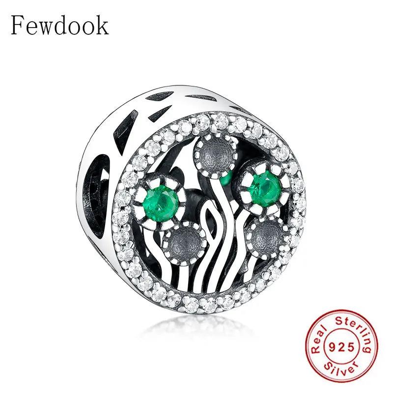925 Silver Dandelion Flower Charm Bracelet with Green Zirconia Bead