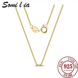 18K Yellow Box Chain Necklace 925 Sterling Silver 0.6mm 0.8mm 1.0mm