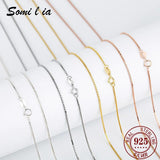 18K Yellow Box Chain Necklace 925 Sterling Silver 0.6mm 0.8mm 1.0mm