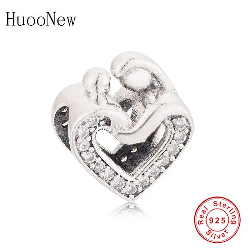 925 Silver Mother Baby Hand Love Heart Bead Bracelet Charms