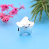 925 Sterling Silver Smile Face Star Bead Pendant Bracelet Charms for Women