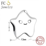925 Sterling Silver Smile Face Star Bead Pendant Bracelet Charms for Women