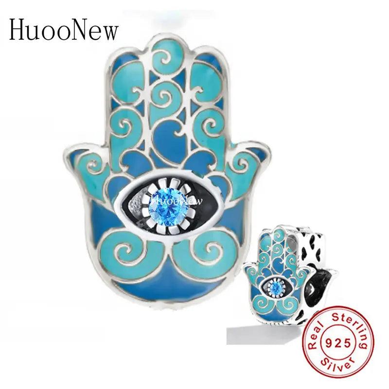 925 Silver Good Luck Hasma Hand Evil Eye Bead Bracelet