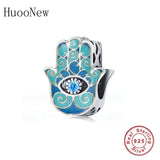 925 Silver Good Luck Hasma Hand Evil Eye Bead Bracelet