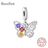 925 Sterling Silver Butterfly Flower Bead Bracelet Charm