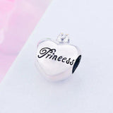 925 Silver Pink Zircon Princess Crown Heart Bead Pan Charm