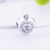 925 Silver Pink Zircon Princess Crown Heart Bead Pan Charm