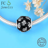 925 Sterling Silver Round Skull Bead Pendant for DIY Berloque