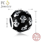 925 Sterling Silver Round Skull Bead Pendant for DIY Berloque