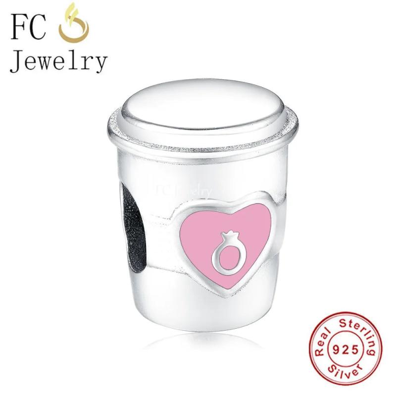 925 Sterling Silver Love Heart Coffee Cup Wine Charms Bracelet
