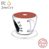 925 Sterling Silver Love Heart Coffee Cup Wine Charms Bracelet