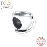 925 Sterling Silver Love Heart Coffee Cup Wine Charms Bracelet