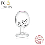 925 Sterling Silver Love Heart Coffee Cup Wine Charms Bracelet