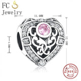 925 Silver Heart Pink Zirconia Charms Bracelet Bead