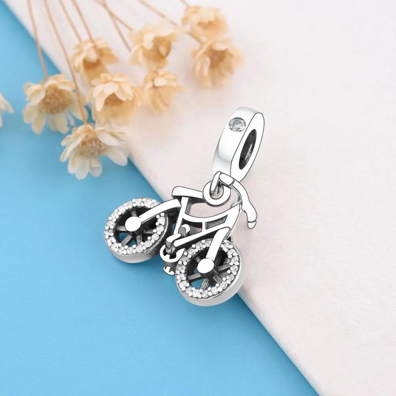 925 Silver Bike Motorcycle Zircon Charms Bracelet Making Berloque