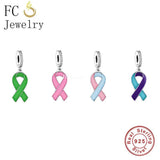 925 Silver Pink Ribbon Breast Cancer Suicide Awareness Charm Bracelet Bead