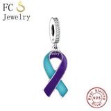 925 Silver Pink Ribbon Breast Cancer Suicide Awareness Charm Bracelet Bead