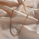 Asymmetric Paper Clip Chain Choker Necklace Stainless Steel