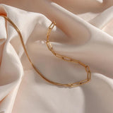 Asymmetric Paper Clip Chain Choker Necklace Stainless Steel
