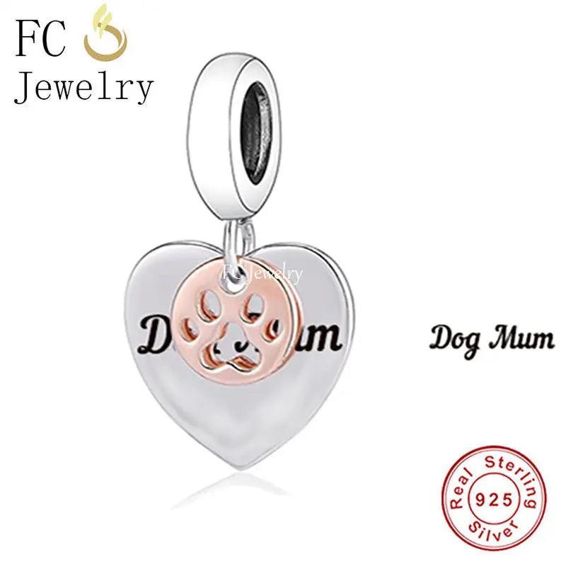 925 Silver Paw Print Dog Mum Bead Bracelet Charm