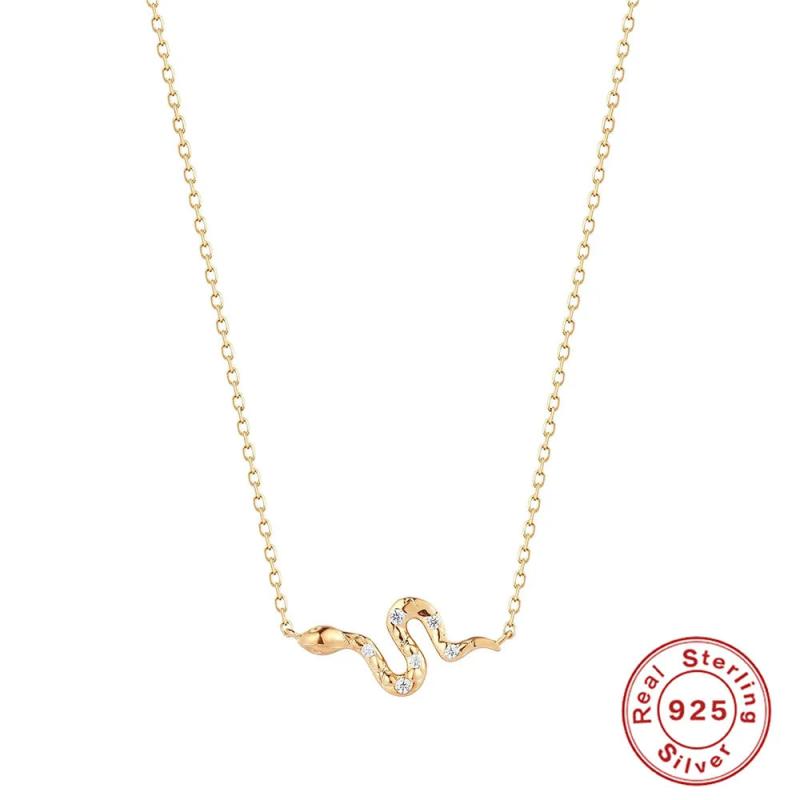 S925 Silver Diamond Snake Pendant Necklace for Women