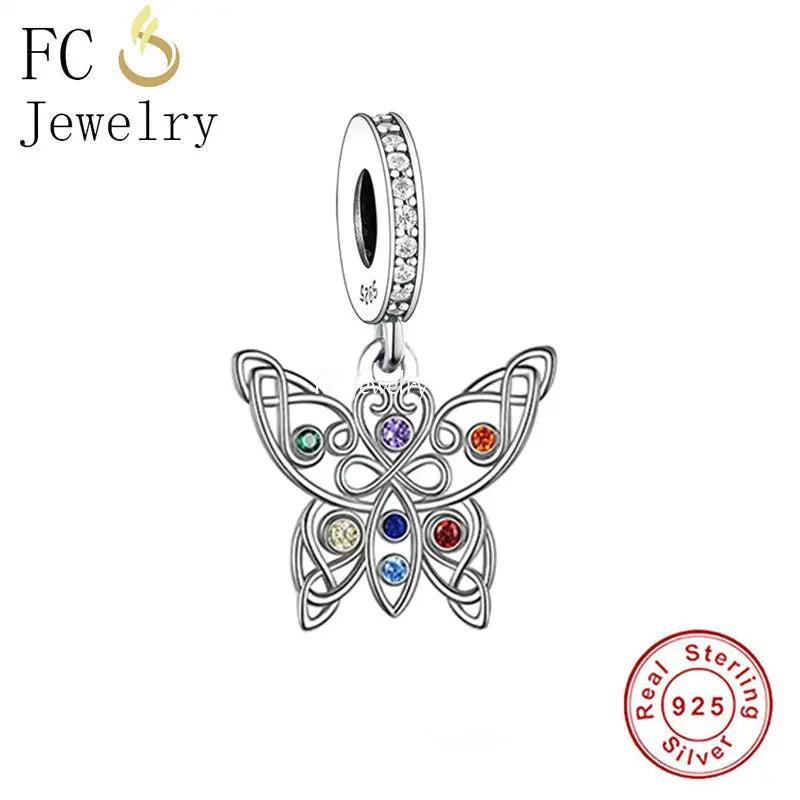 925 Silver Celtic Chakra Charms Bracelet with Butterfly Pendant Bead