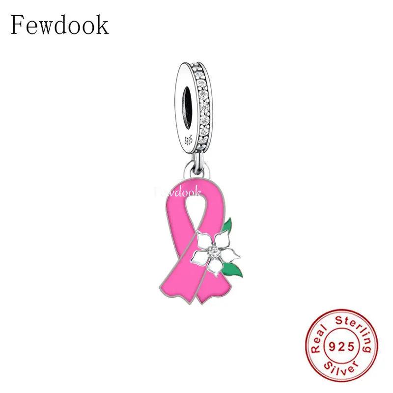 925 Silver Pink Ribbon Breast Cancer Bead for Bracelet