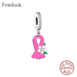 925 Silver Pink Ribbon Breast Cancer Bead for Bracelet