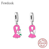 925 Silver Pink Ribbon Breast Cancer Bead for Bracelet