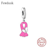925 Silver Pink Ribbon Breast Cancer Bead for Bracelet