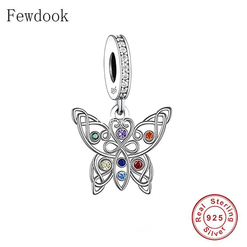 Sterling Silver Yoga Celtic Knot Butterfly 7 Chakra Bead Charm Bracelet