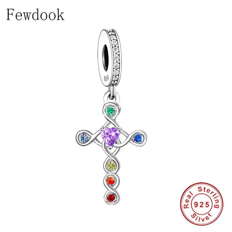 925 Silver Christian Cross Chakra Bead Charm Bracelet