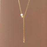 925 Silver Pearl Tassel Choker Necklace Birthday Gift