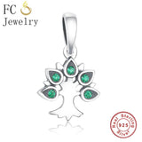 925 Silver Life Tree Green Zircon Beads Pan Charms Bracelet