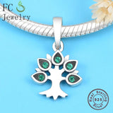 925 Silver Life Tree Green Zircon Beads Pan Charms Bracelet