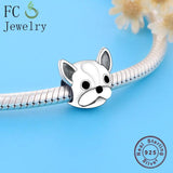 925 Silver French Bulldog Beads Pendant for Charm Bracelets