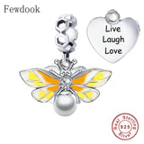 925 Silver Bee Charm Bracelet Live Laugh Love Pearl Bead