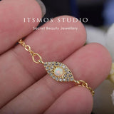 Opal Eye Crystal Pendant Necklace Teufels Auge 14k-gold Plated Natural Opal Neck